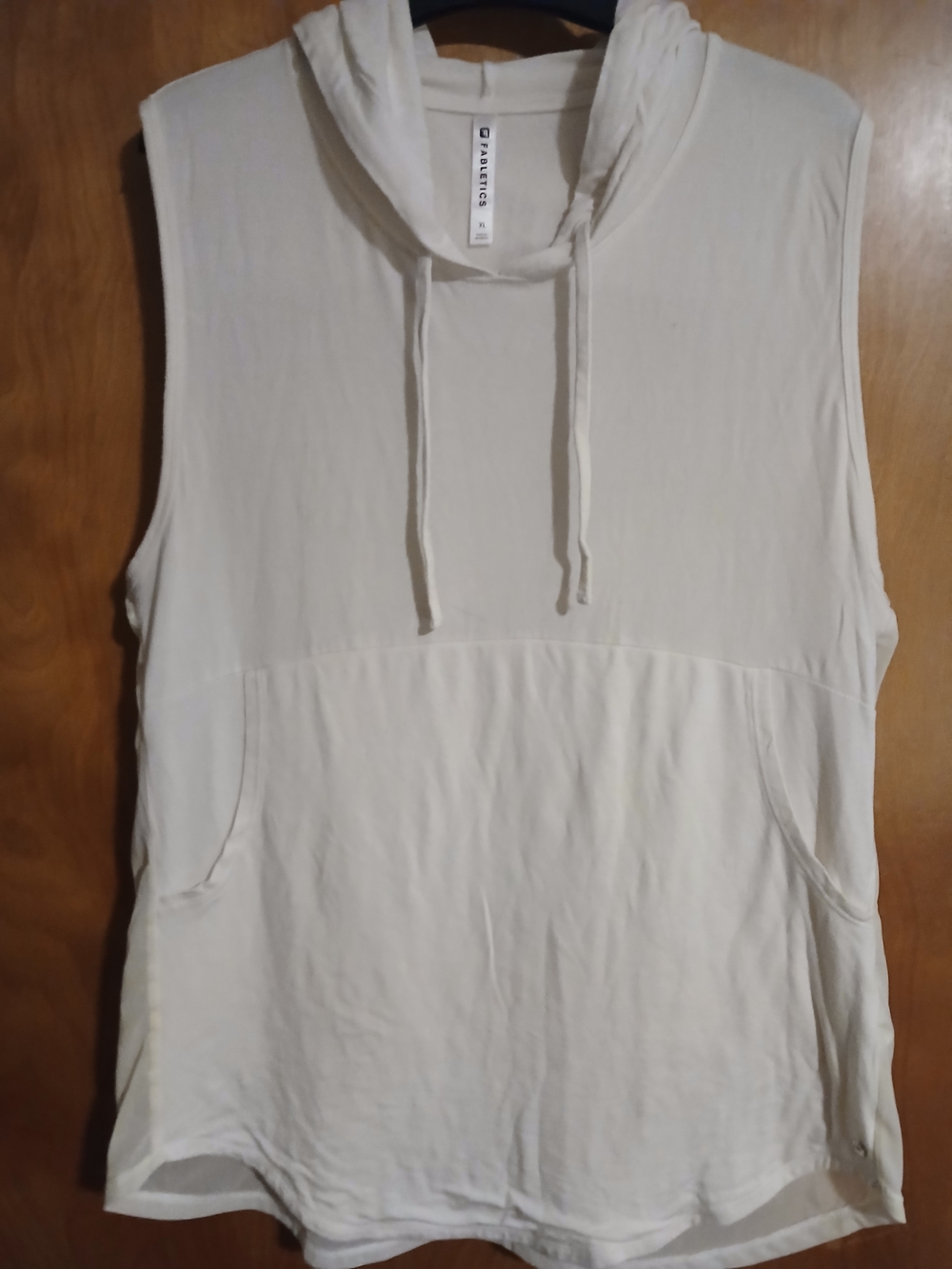Fabletics White Sleeveless Hooded Tank with Kangaroo Pocket